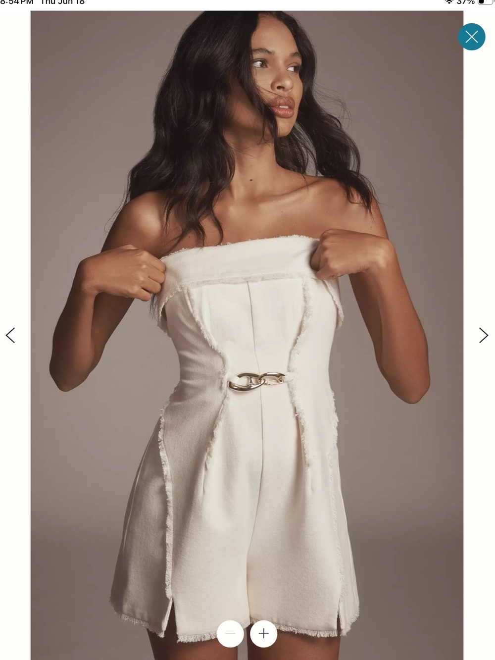 AMUR Valerie Strapless Romper Chain Accent Ivory Frayed Hem Retail $398 Size 8